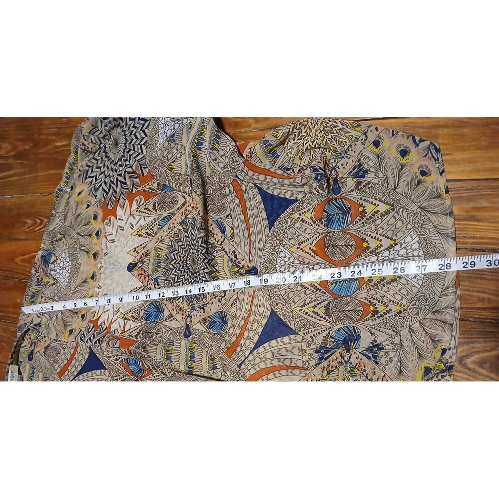 Umgee Boho Feather Print Cover up with pompom sleeves S/M NWOT - Picture 10 of 11